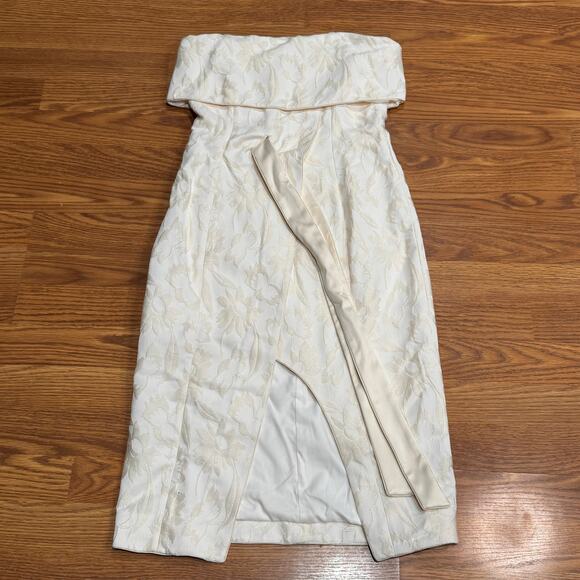 Alexis Isotta cream Floral Brocade Strapless Wrap Tie bride Dress small - Picture 8 of 13